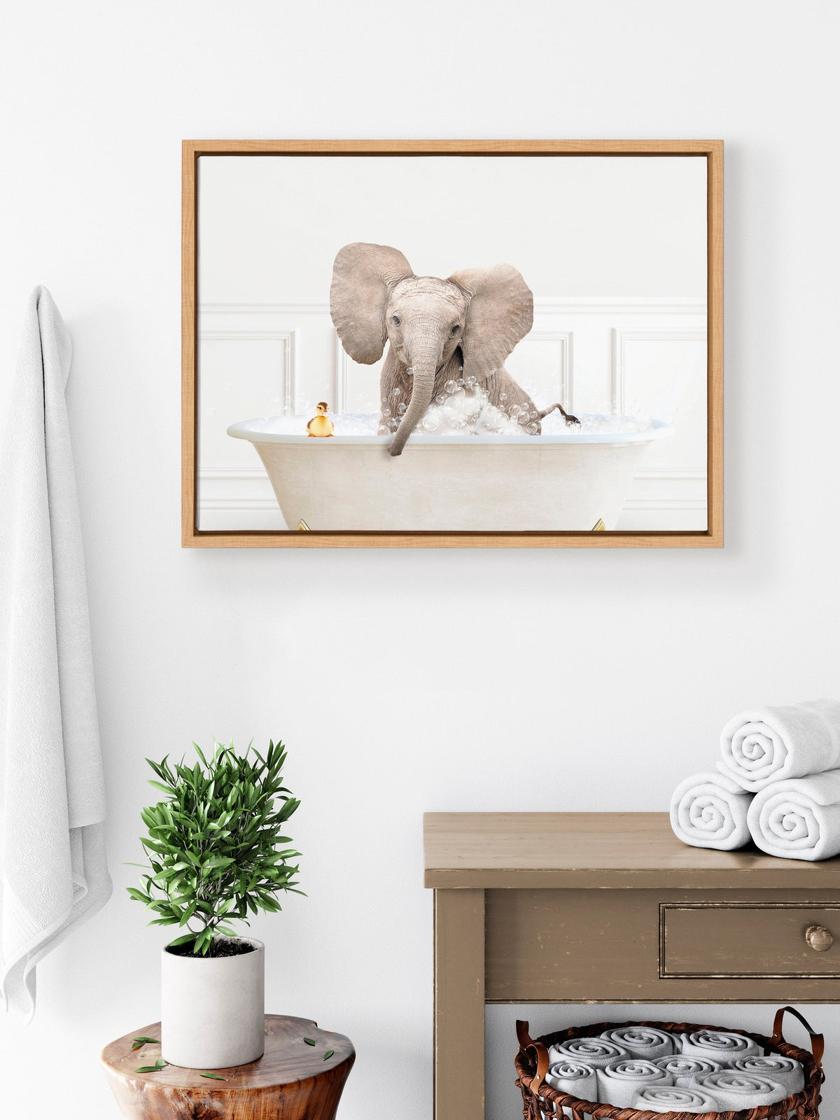 Sylvie Baby Elephant No4 In Bubble Bath Neutral Style Framed Canvas by kateandlaurel - product image 4 for Resin Society
