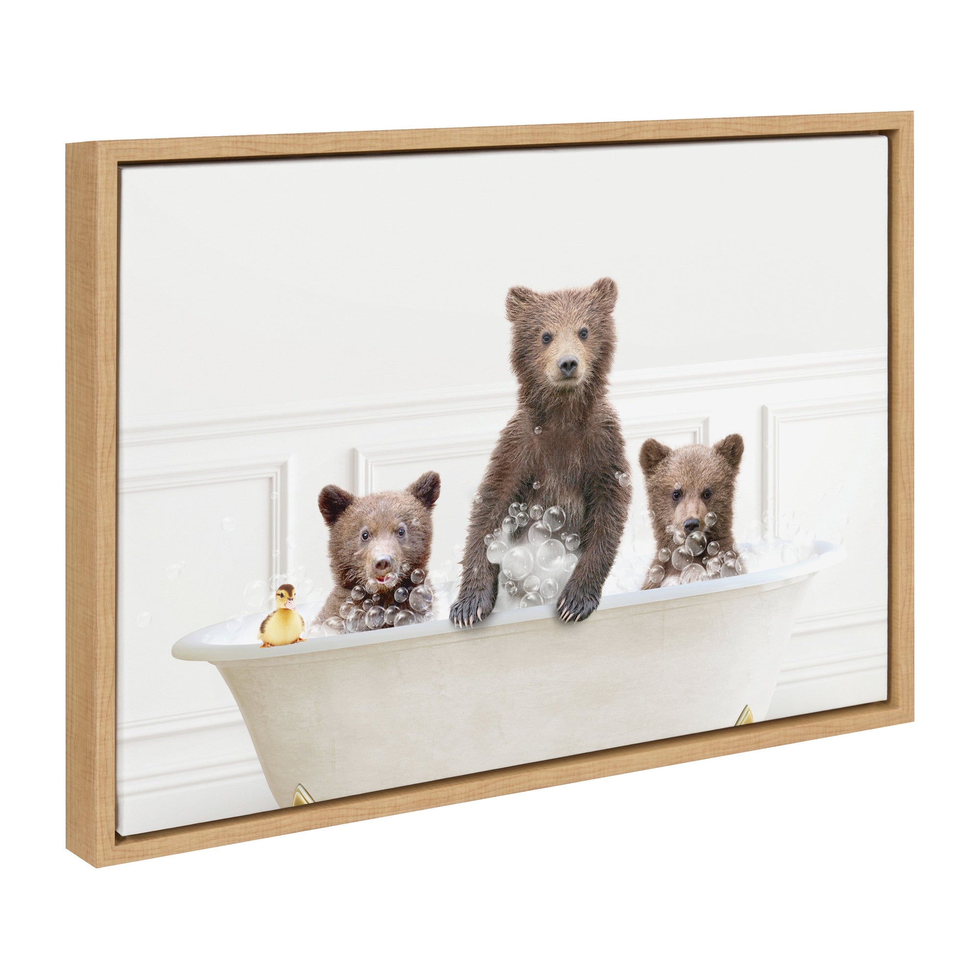 Sylvie Three bears In Bubble Bath Neutral Style Framed Canvas by kateandlaurel - main product image for Resin Society