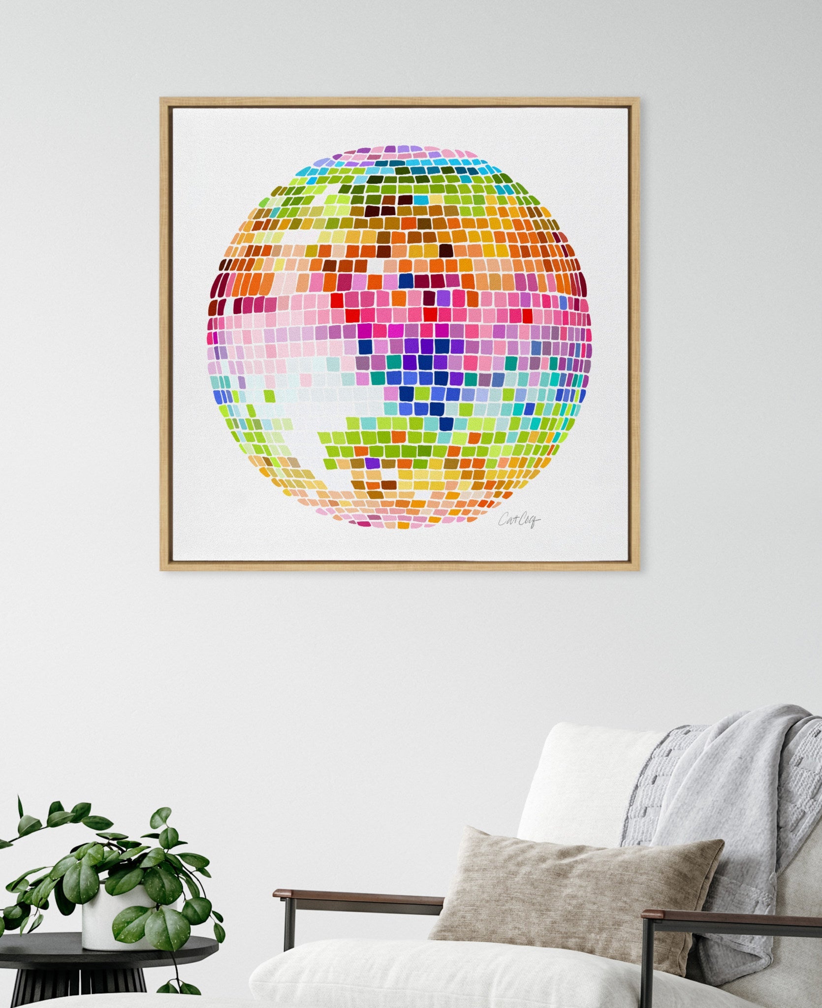 Sylvie Rainbow Disco Ball Framed Canvas by Cat Coquillette