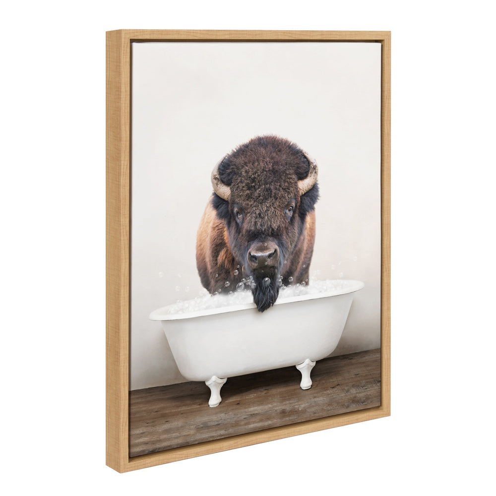 Sylvie Bison Rustic Bubble Bath Framed Canvas by kateandlaurel - main product image for Resin Society