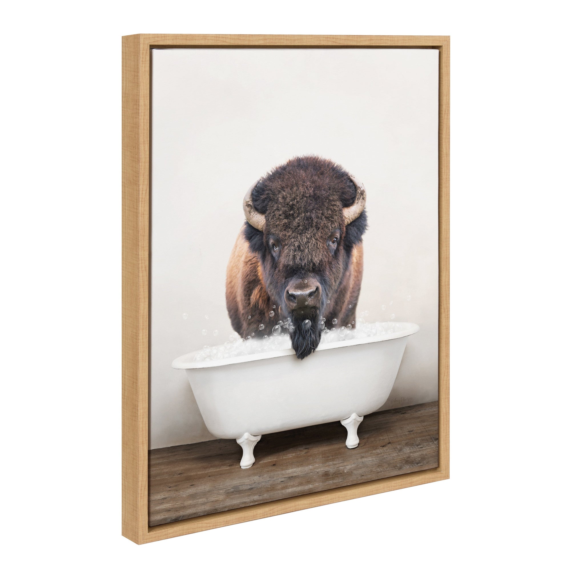 Sylvie Bison Rustic Bubble Bath Framed Canvas by kateandlaurel - main product image for Resin Society