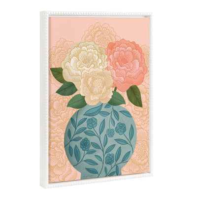 Sylvie Beaded Flower Bouquet Vase Framed Canvas by Carey Copeland