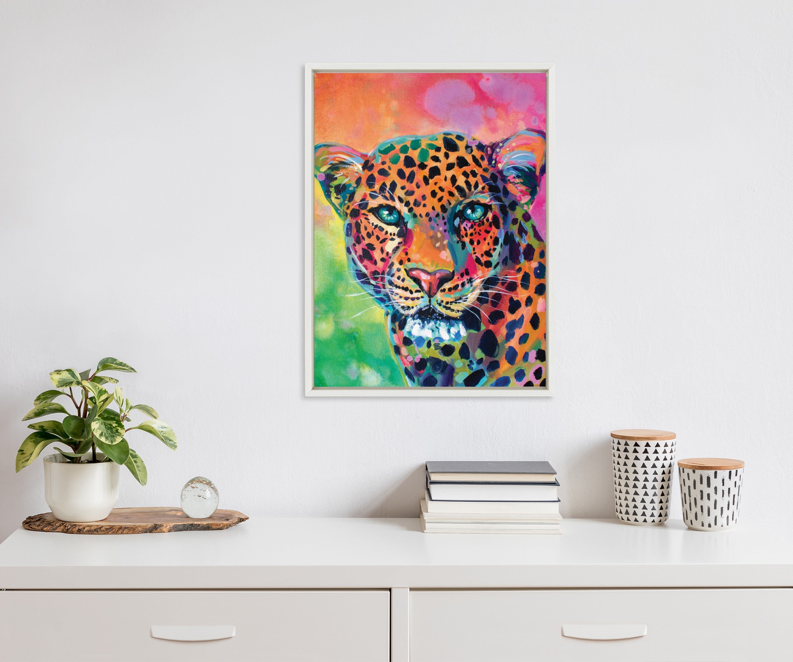 Sylvie Leopard Magic Framed Canvas by Rachel Christopoulos