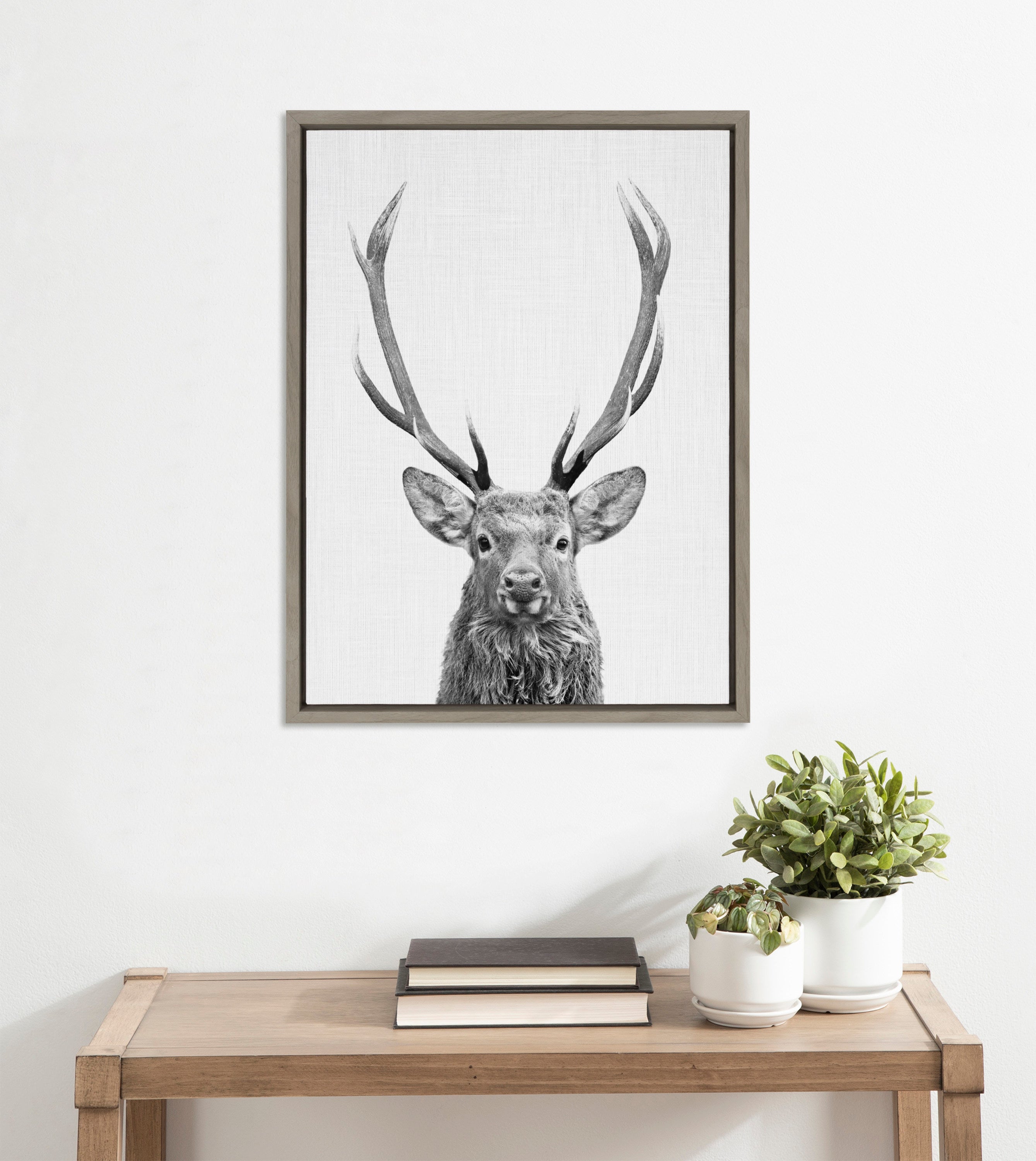 Sylvie The Red Deer BW Framed Canvas by Simon Te of Tai Prints