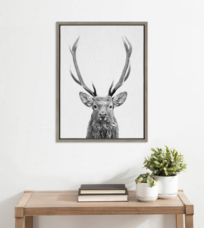 Sylvie The Red Deer BW Framed Canvas by Simon Te of Tai Prints
