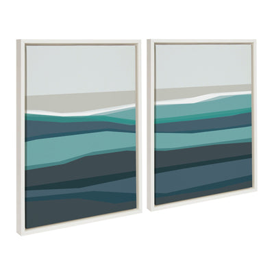 Sylvie Abstract Teal Beach Horizon Left and Right Framed Canvas by The by kateandlaurel - product image 2 for Resin Society