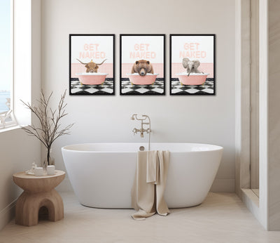 Sylvie Big Bear Retro Neon Sign Bath Framed Canvas by Amy Peterson