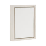 White blank canvas centered in a natural light wood frame with a slight shadow cast to the right, angled view on a white background