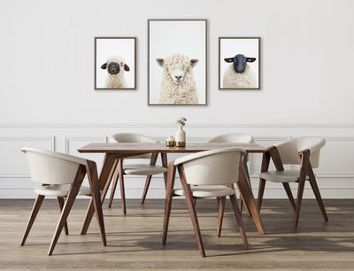 Sylvie Sheep Bangs Portrait, Animal Studio Black Nosed Sheep and Dorper Sheep Framed Canvas Art Set by Amy Petrson Art Studio
