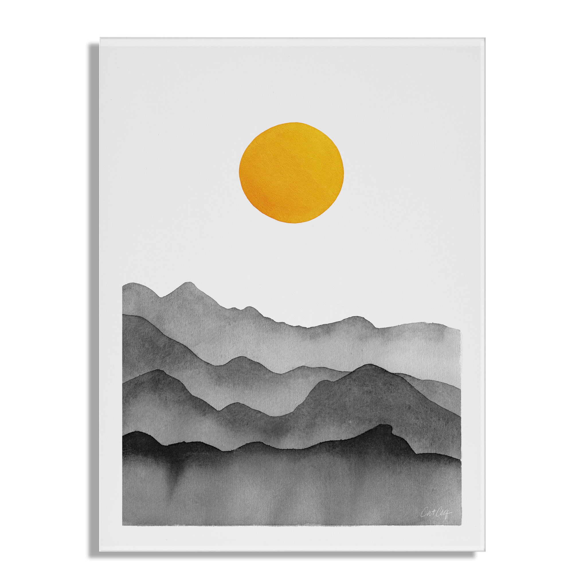 Black Yellow Mountain Range Silhouette Floating Acrylic Art by kateandlaurel - product image 2 for Resin Society