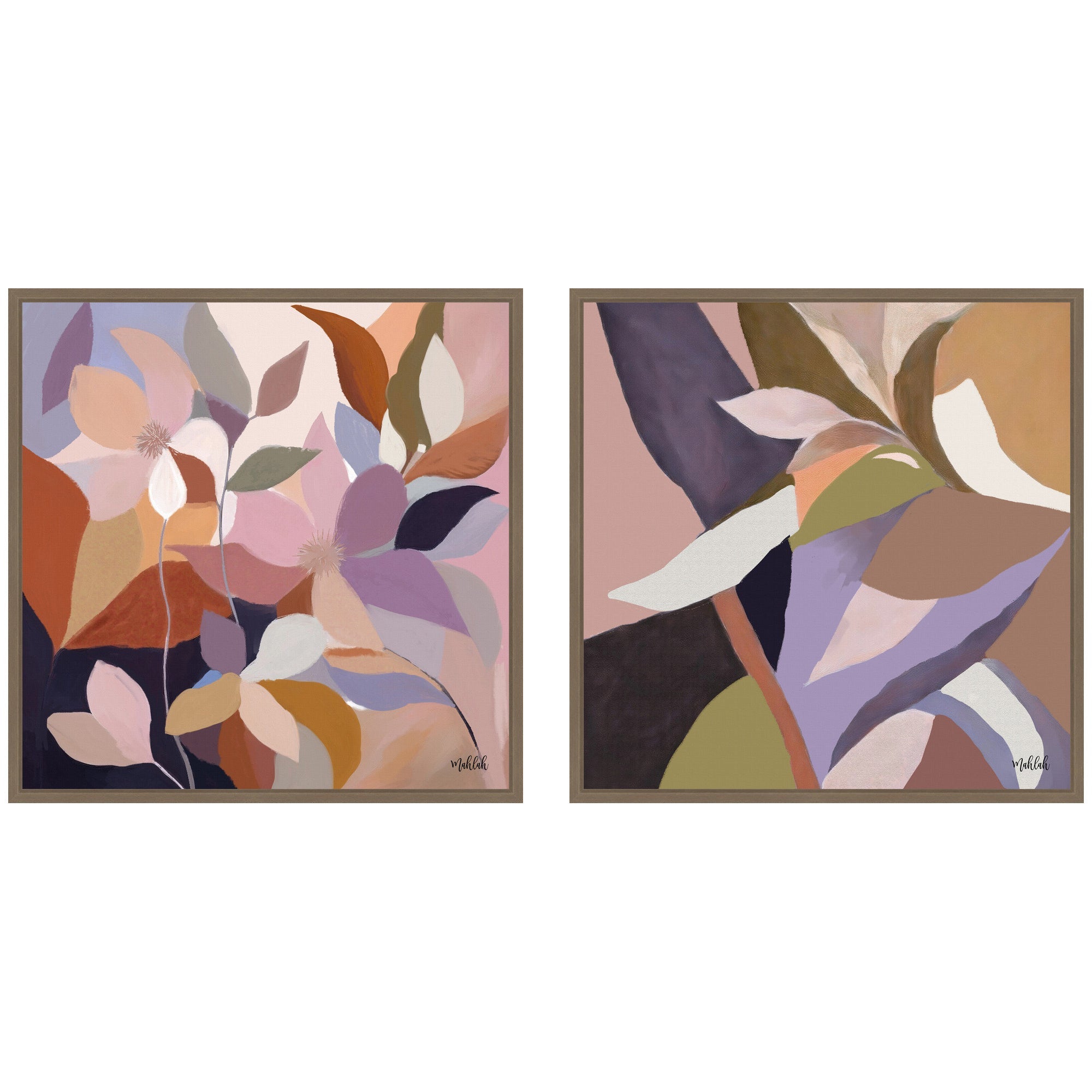 Sylvie Azure Leaves and Stems Framed Canvas Art Set by Inkheart Designs