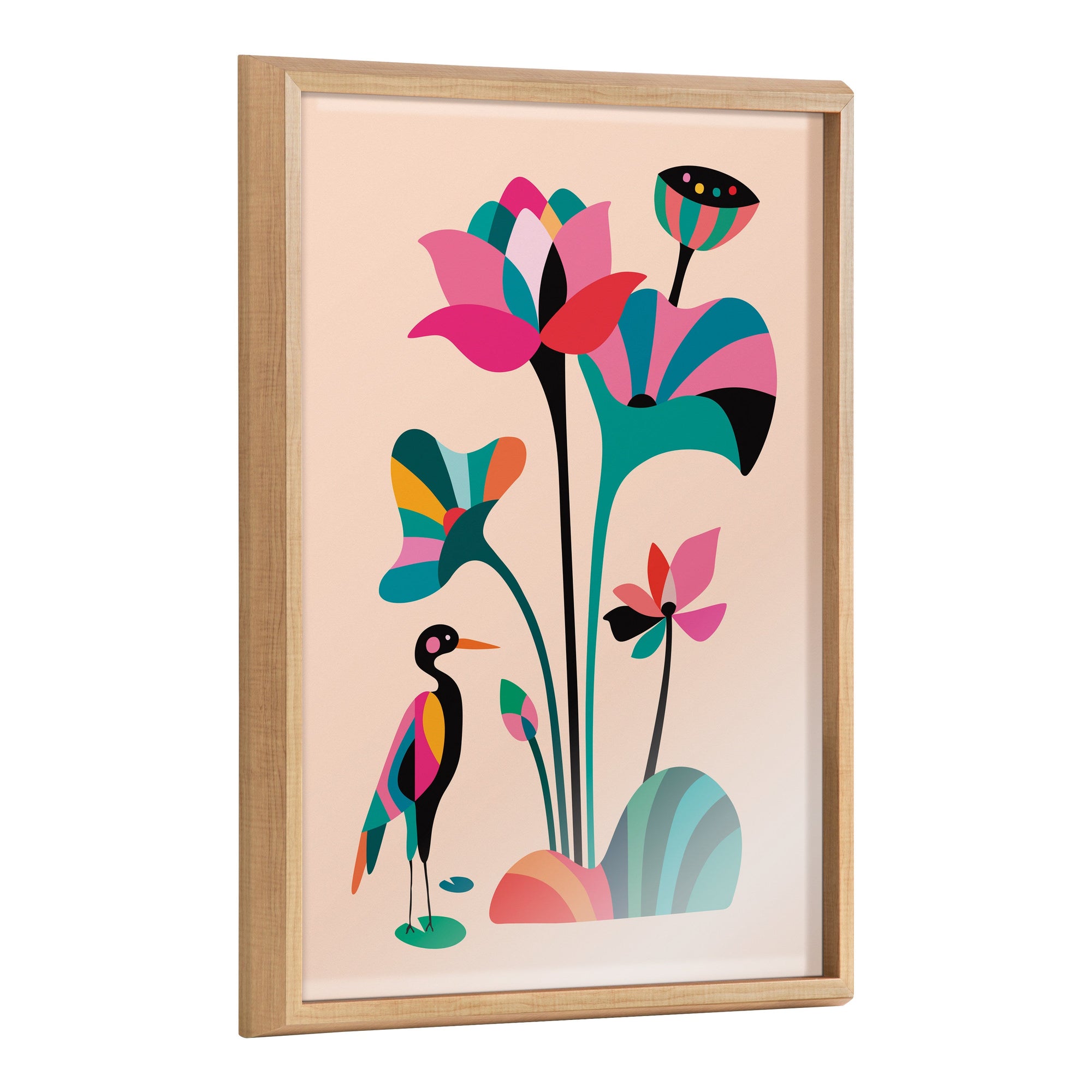 Blake Mid Century Modern Lotus Framed Printed Glass by kateandlaurel - main product image for Resin Society