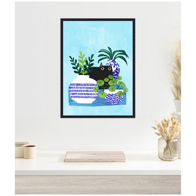 Blue Pots by Planet Cat Framed Canvas Wall Art Print