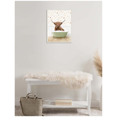 Sylvie Highland Cow in Cottage Farm Bath Framed Canvas by Amy Peterson