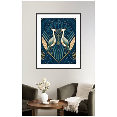 Framed Art Art Deco Herons Blue by Carey Copeland