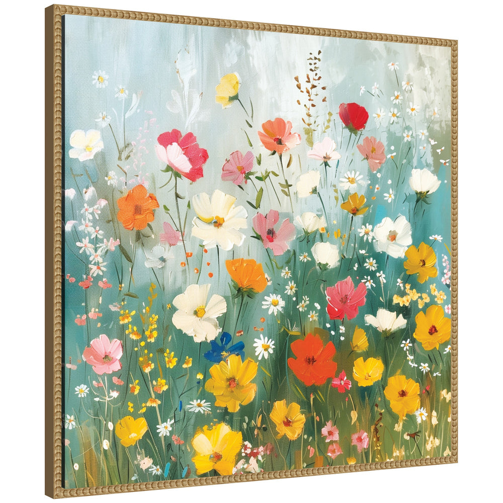 Sylvie Boho Wildflower Garden framed canvas art showing floral design with natural and beaded frame options