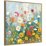 Sylvie Boho Wildflower Garden framed canvas art showing floral design with natural and beaded frame options