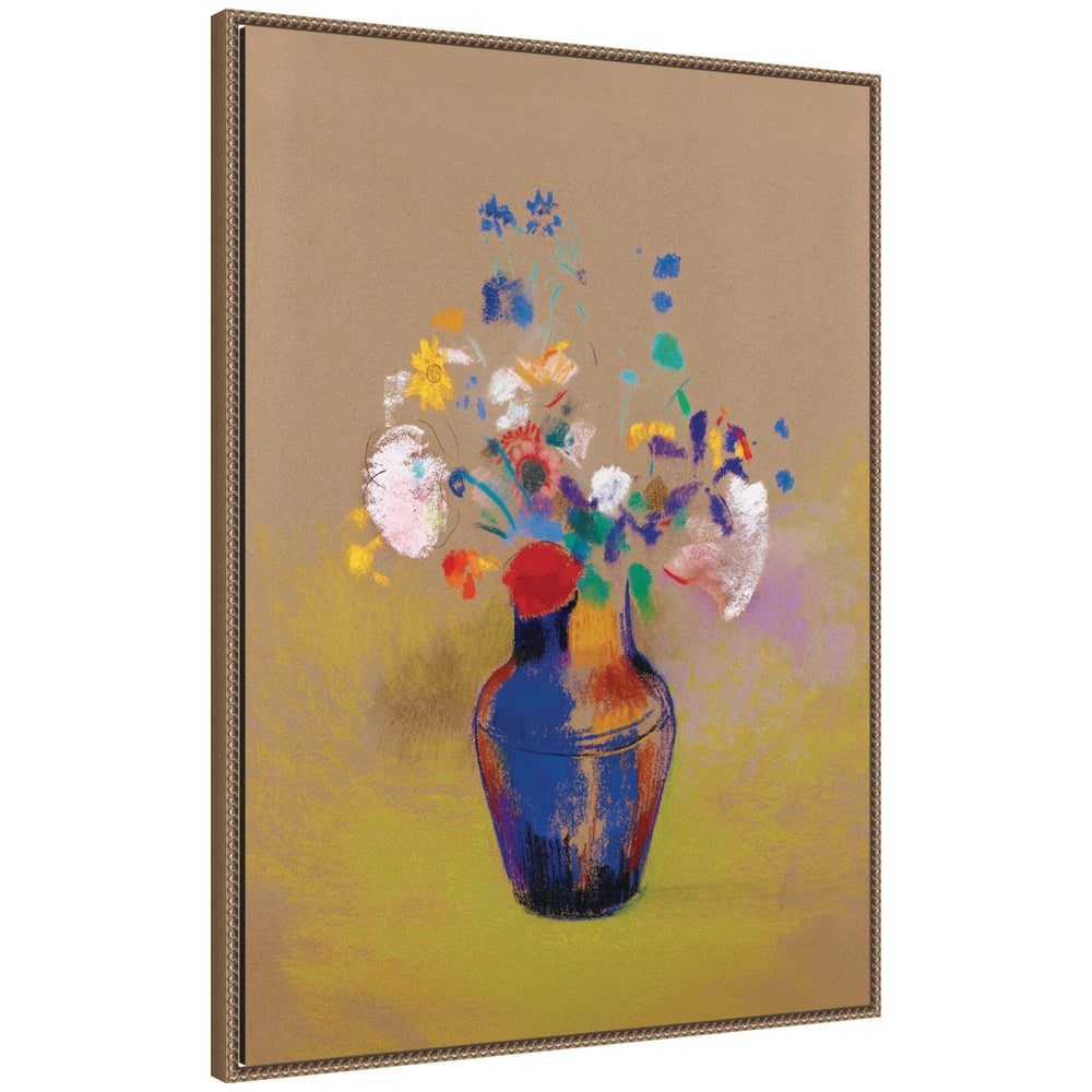 Framed canvas wall art print of 'Fleurs Sur Fond Gris 1916 Odilon Redon' by Nostalgia Prints with floral motifs on a gray background