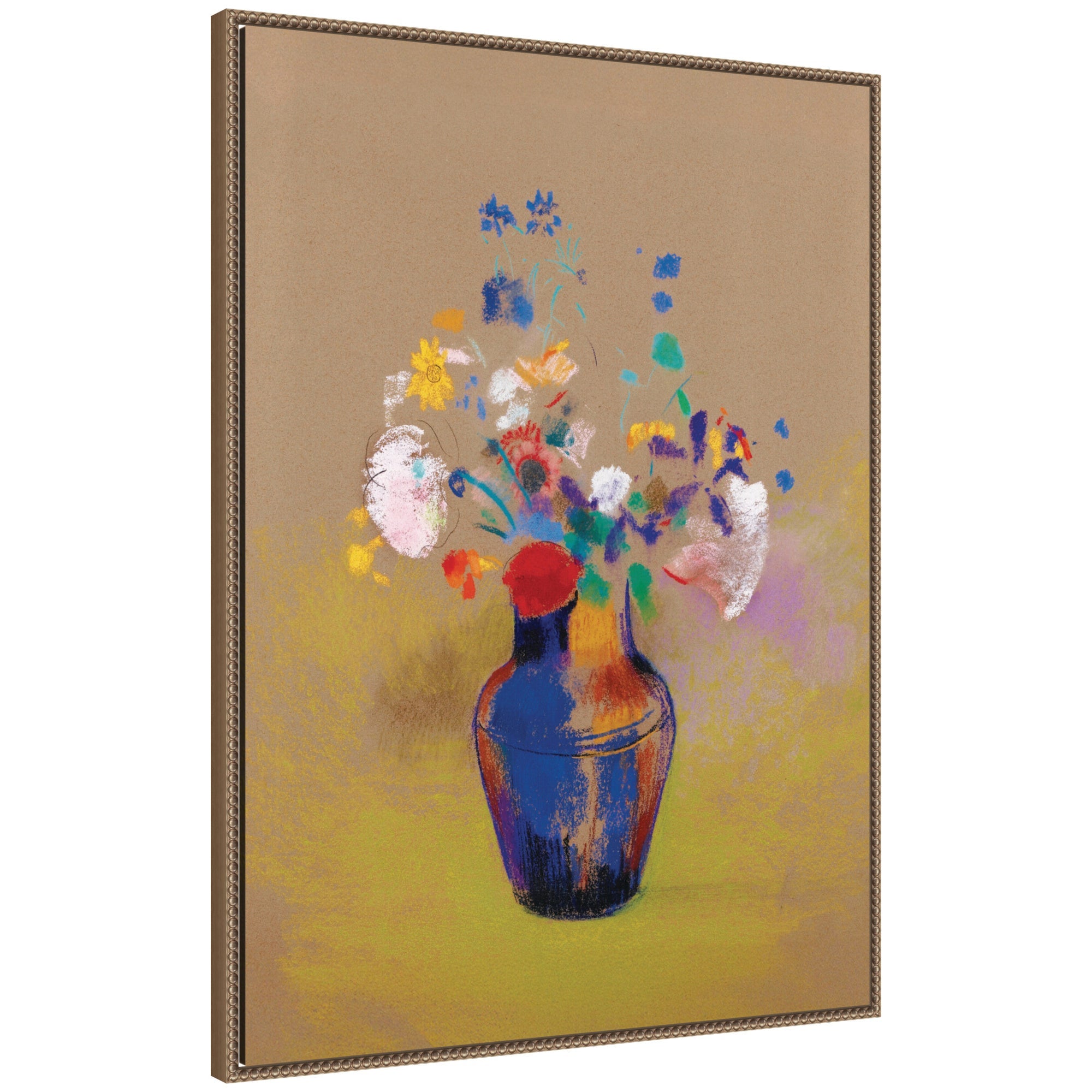 Framed canvas wall art print of 'Fleurs Sur Fond Gris 1916 Odilon Redon' by Nostalgia Prints with floral motifs on a gray background
