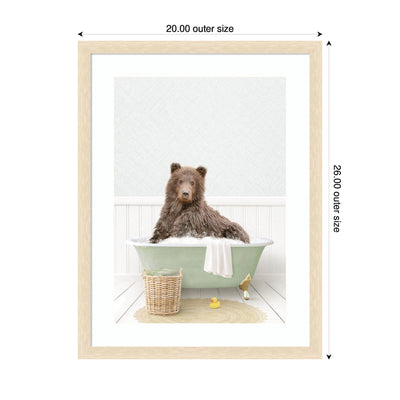 Bear in Cottage Green Bath by Amy Peterson Framed Wall Art Print