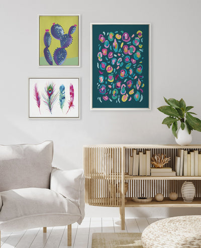Sylvie Leopard 3, Feather Four and 800 Folk Cactus v2 Framed Canvas by kateandlaurel - product image 6 for Resin Society