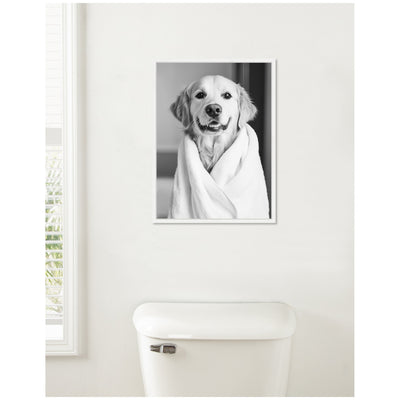 Sylvie Golden Retriever Bathroom Towel Robe Black and White Framed Canvas by The Creative Bunch Studio