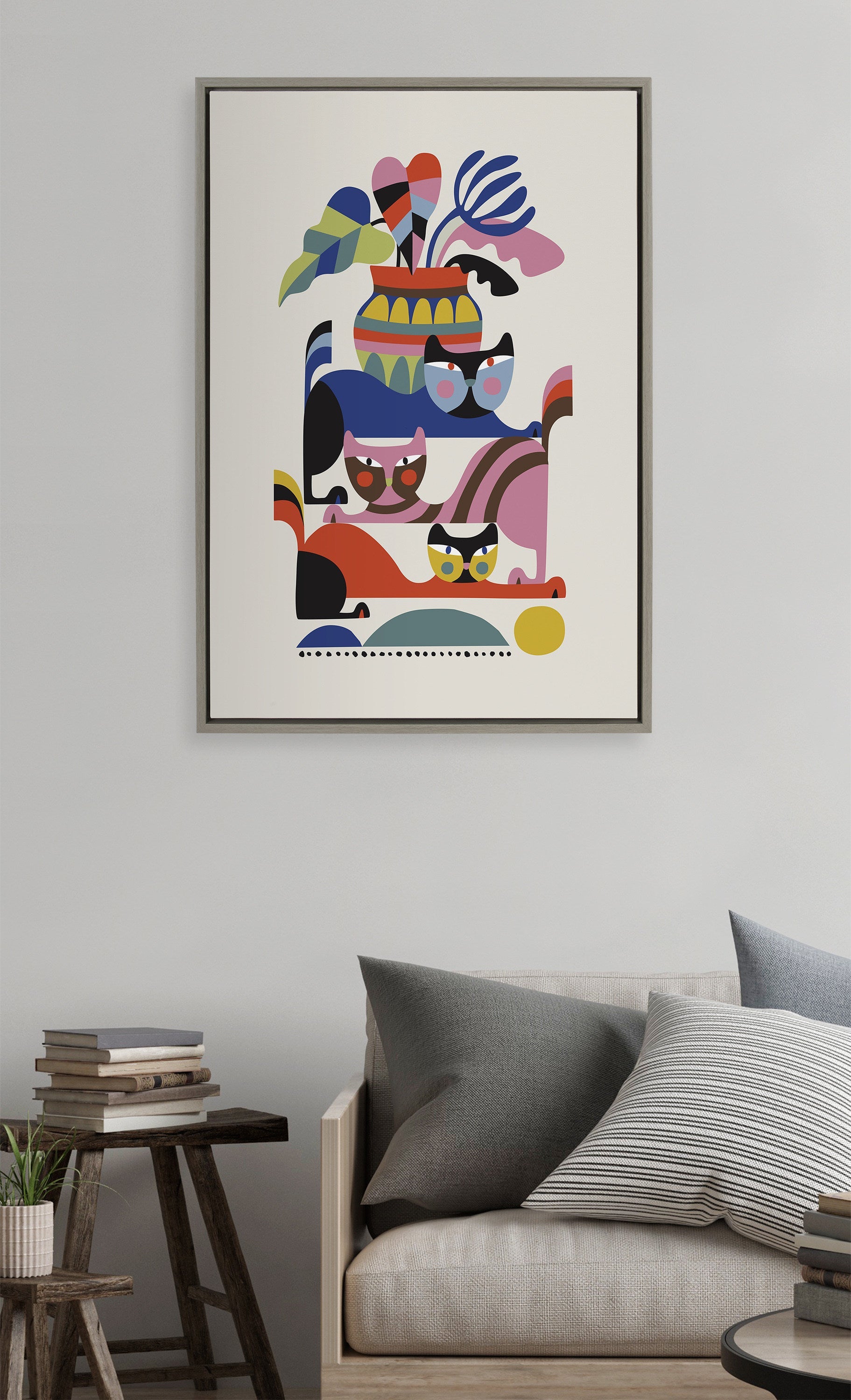 Sylvie 3 Cats Framed Canvas by kateandlaurel - product image 13 for Resin Society