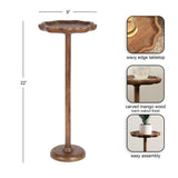 Tall scalloped-edge mango wood drink table with a warm walnut finish, a round base, and a narrow central support, standing 22 inches high.