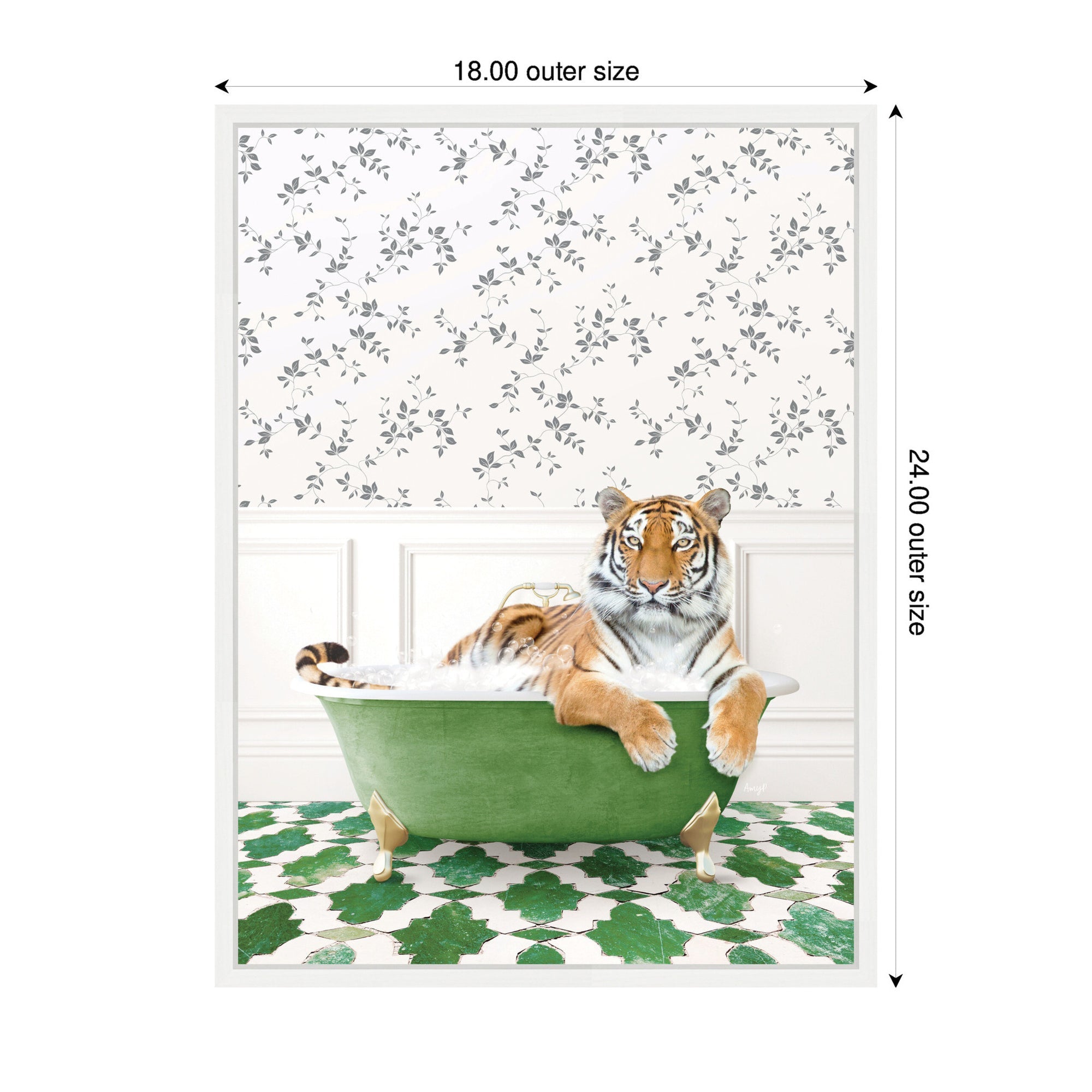 Sylvie Tiger in Eclectic Green Bathtub Framed Canvas