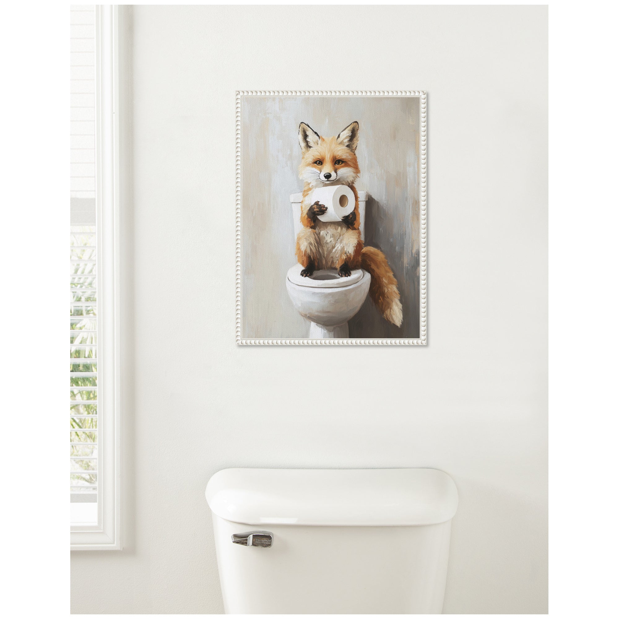 Sylvie Cute Fox Toilet Paper Roll Toilet Bathroom Art Framed Canvas