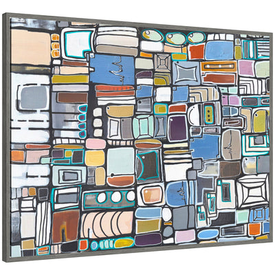 Sylvie Newsprint Horizontal Framed Canvas by Leah Nadeau – abstract black and white horizontal print in a floating polystyrene frame