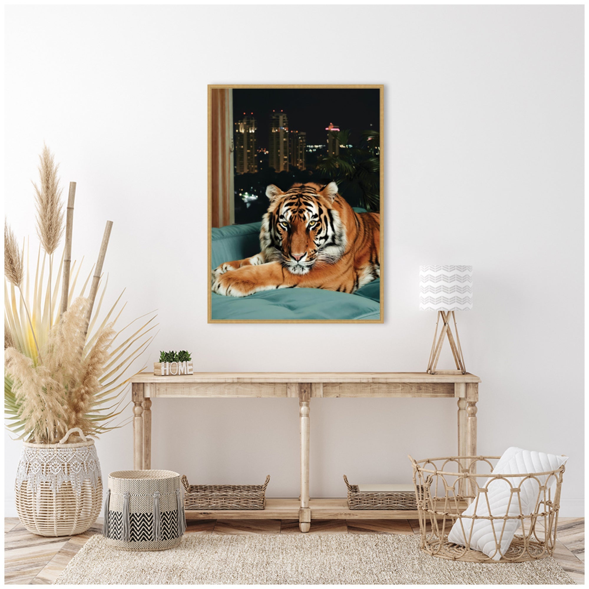 Sylvie Tiger in the City at Night 1 Framed Canvas by Michael Schauer