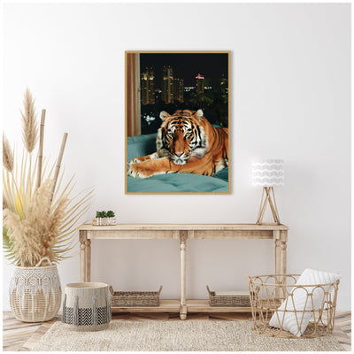 Sylvie Tiger in the City at Night 1 Framed Canvas by Michael Schauer