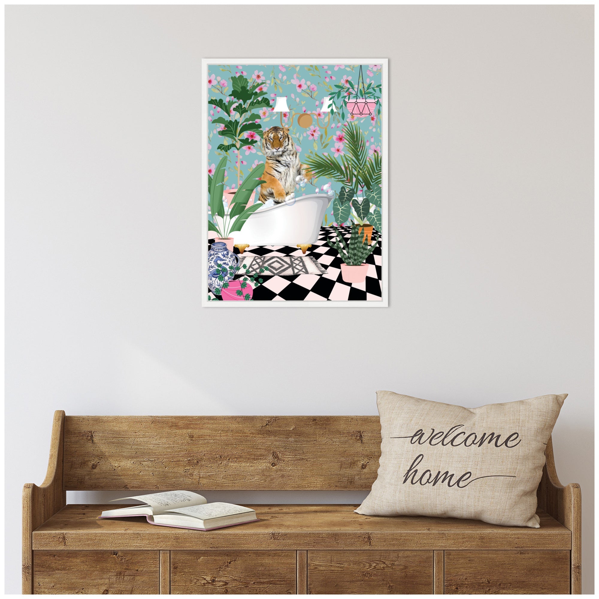 Sylvie Beaded Maximalist Tiger Bath Framed Canvas by Honey Island Studio