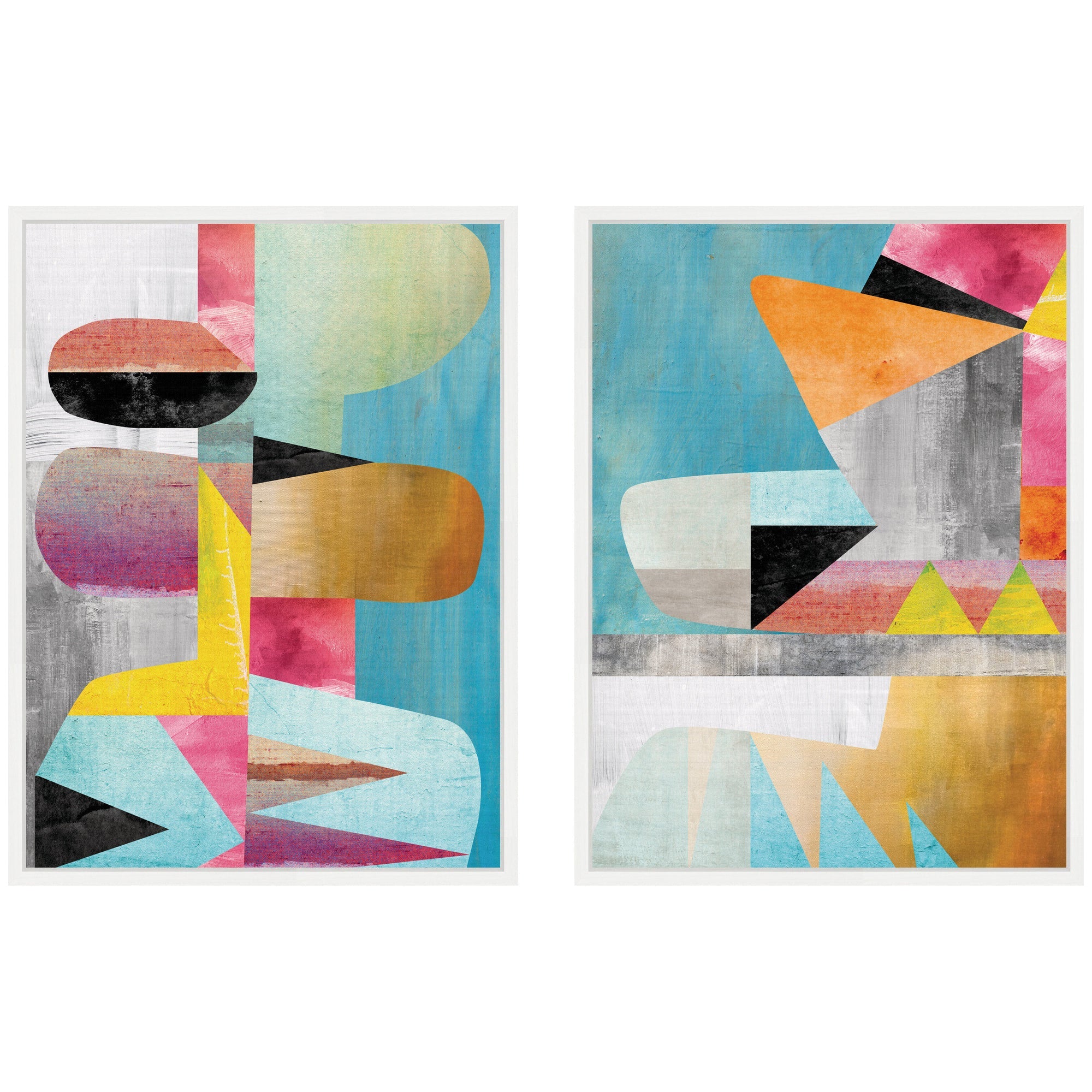 NC Objet 1 & 2 framed canvas wall art set by Nikki Chu showing abstract form in muted tones within Sylvie frames