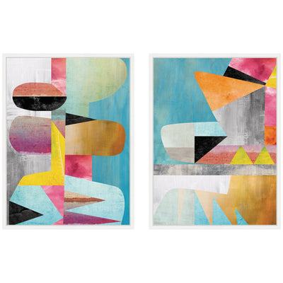 NC Objet 1 & 2 framed canvas wall art set by Nikki Chu showing abstract form in muted tones within Sylvie frames