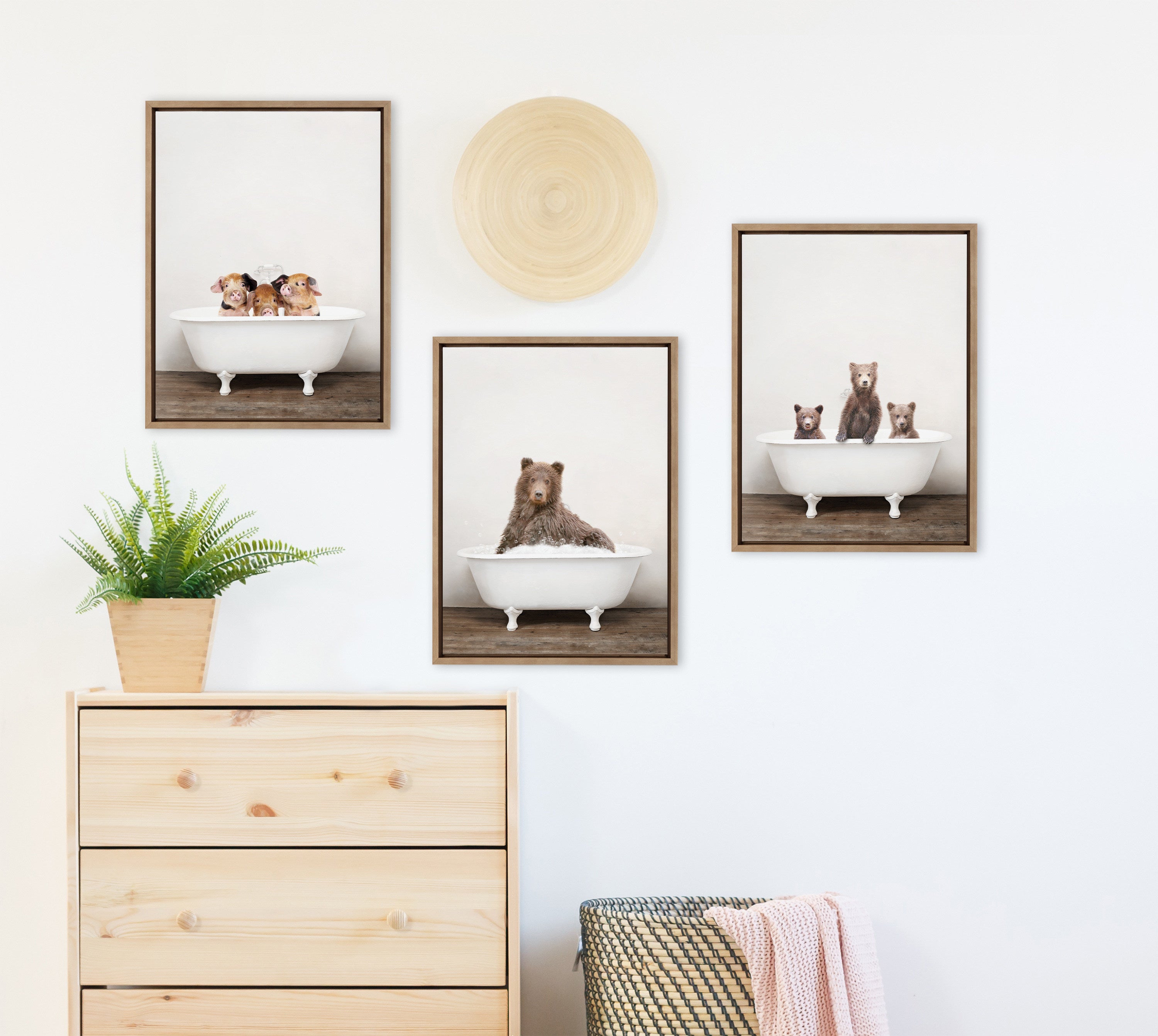 Sylvie Three Little Bears in Vintage Bathtub Framed Canvas
