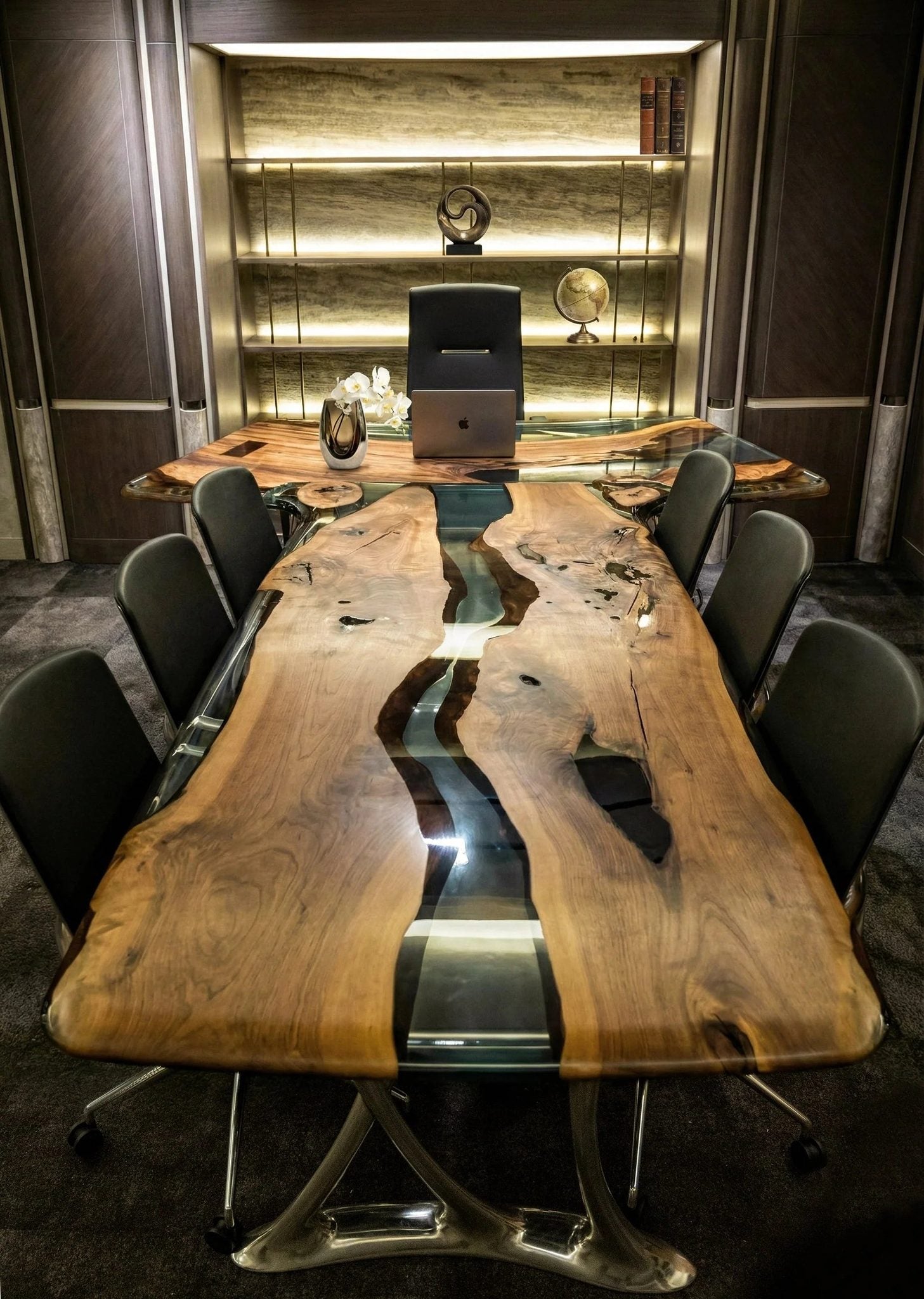 Luxury D-Shaped Walnut & Epoxy Executive Desk by Gizz - product image 18 for Resin Society