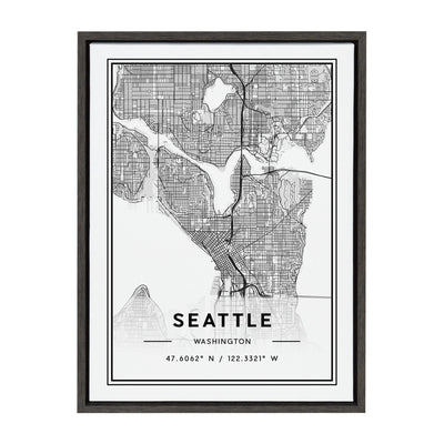 Sylvie Seattle Modern Map Framed Canvas by kateandlaurel - main product image for Resin Society