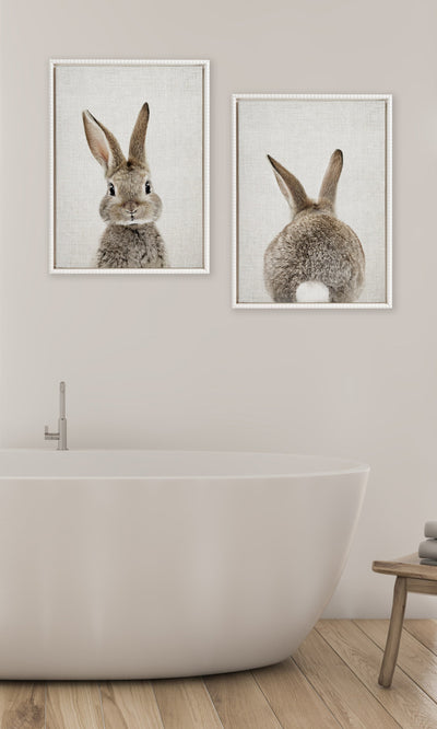 Sylvie Bunny Portrait and Bunny Tail Framed Canvas Art Set by Amy Peterson Art Studio
