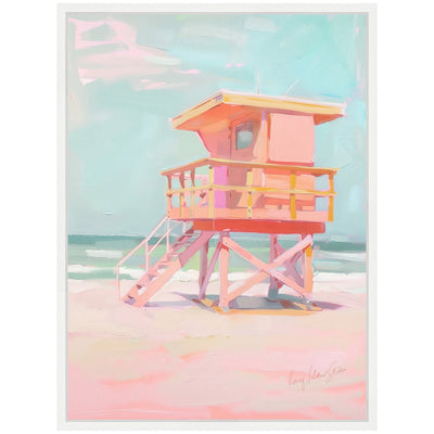 Sylvie Beach Lifeguard Tower Pastels Framed Canvas by Honey Island Studio