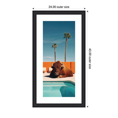 Framed Art Bison Chilling by the Pool in California by Michael Schauer