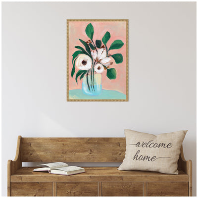 Sylvie Beaded Blush in Bloom Framed Canvas by Nikita Jariwala