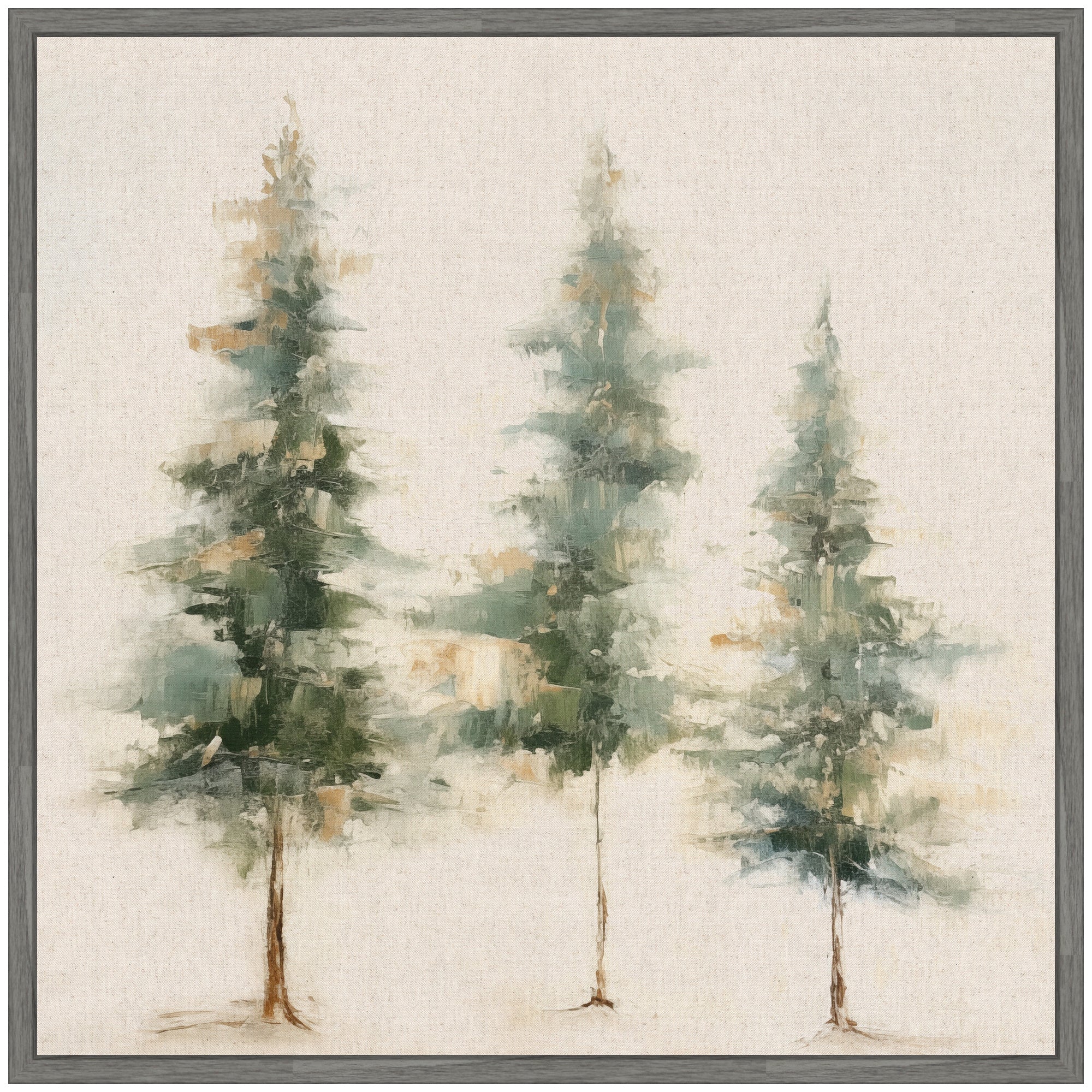 Sylvie Abstract Forest Evergreen Trees on Neutral Linen Framed Canvas