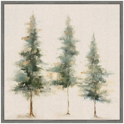 Sylvie Abstract Forest Evergreen Trees on Neutral Linen Framed Canvas