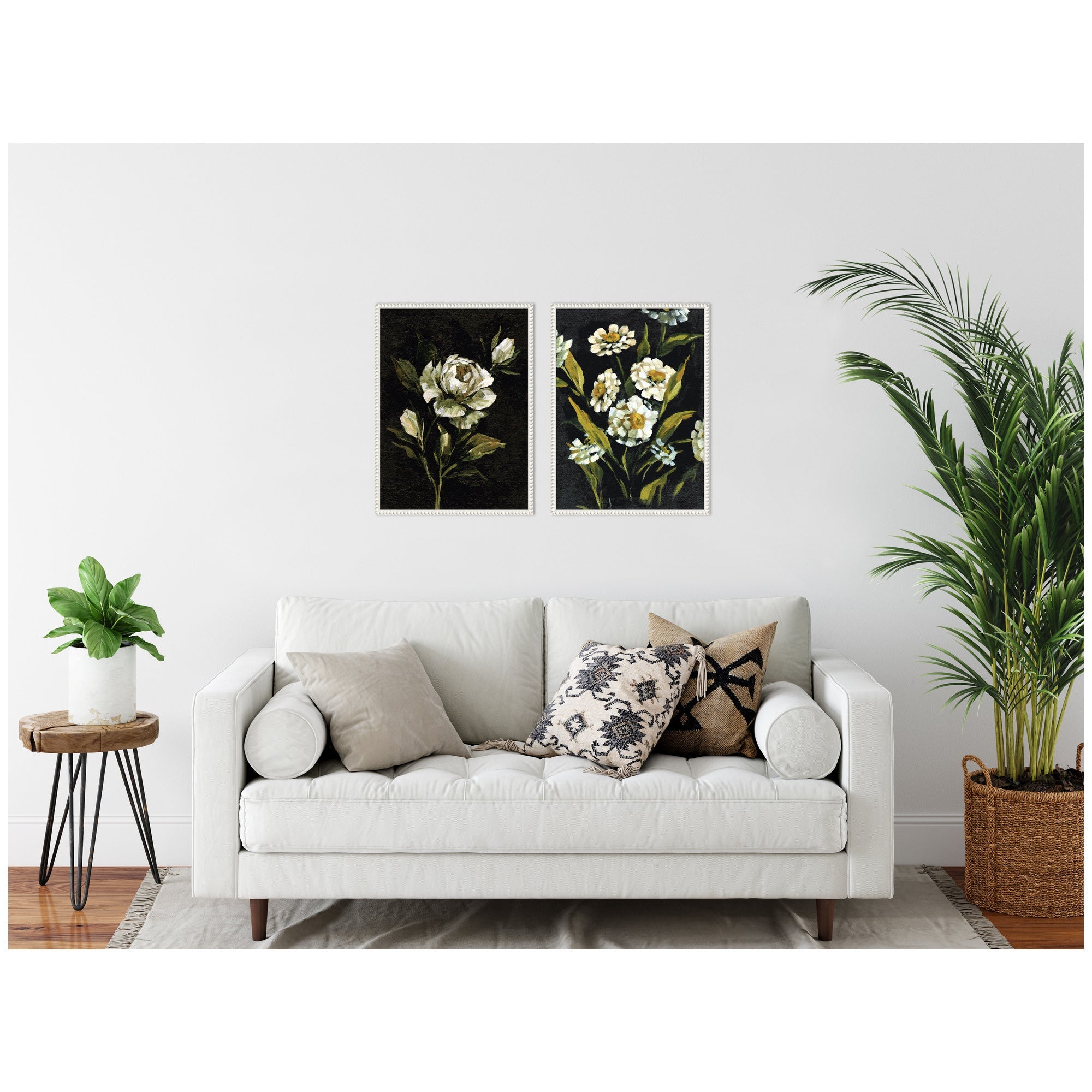 Sylvie Beaded Moody Floral 1 and 2 Framed Canvas Art Set by Annie Quigley