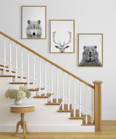 Sylvie Bear Deer and Wolf Framed Canvas Art Set by Simon Te of Tai Prints