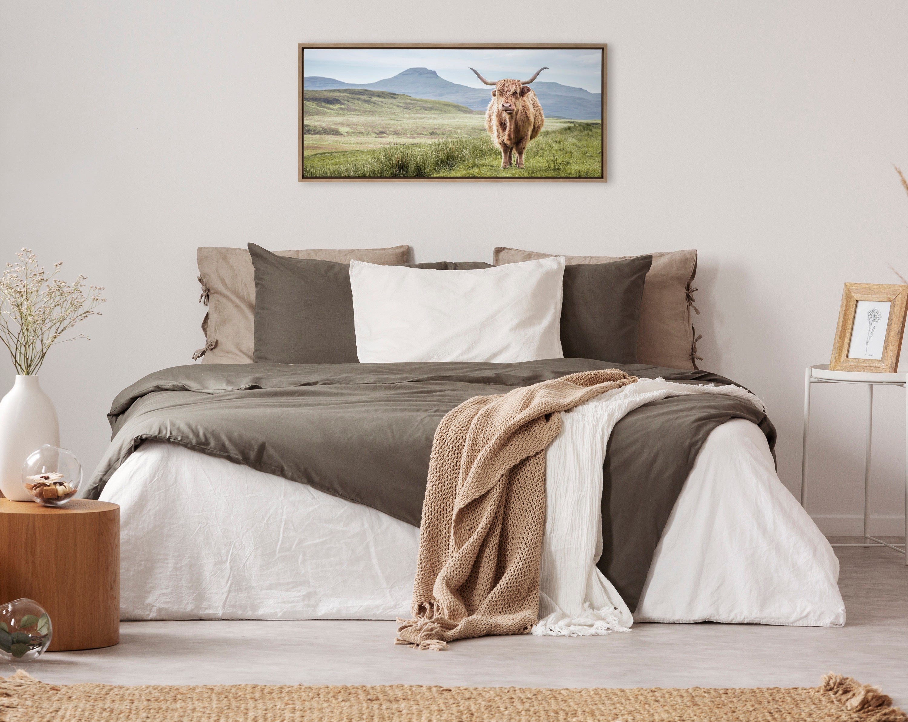 Sylvie Highland Cow Mountain Landscape Framed Canvas by The Creative