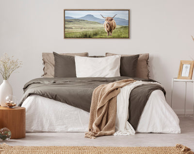 Sylvie Highland Cow Mountain Landscape Framed Canvas by The Creative