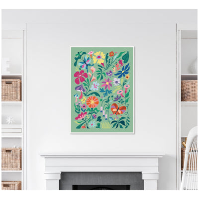 Sylvie Wild flowers and Butterflies Framed Canvas by Rachel Lee